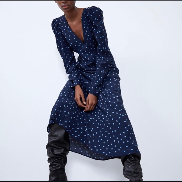 Zara Navy Blue Polka Dress - Picture 5 of 5